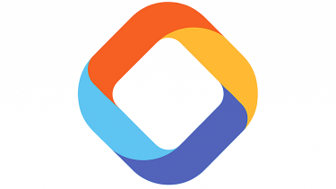 A blue, turquoise, orange and yellow square tipped on its corner