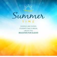A graphic of the sun and the blue sky with the text, "Summer Time" in a contrasting font.